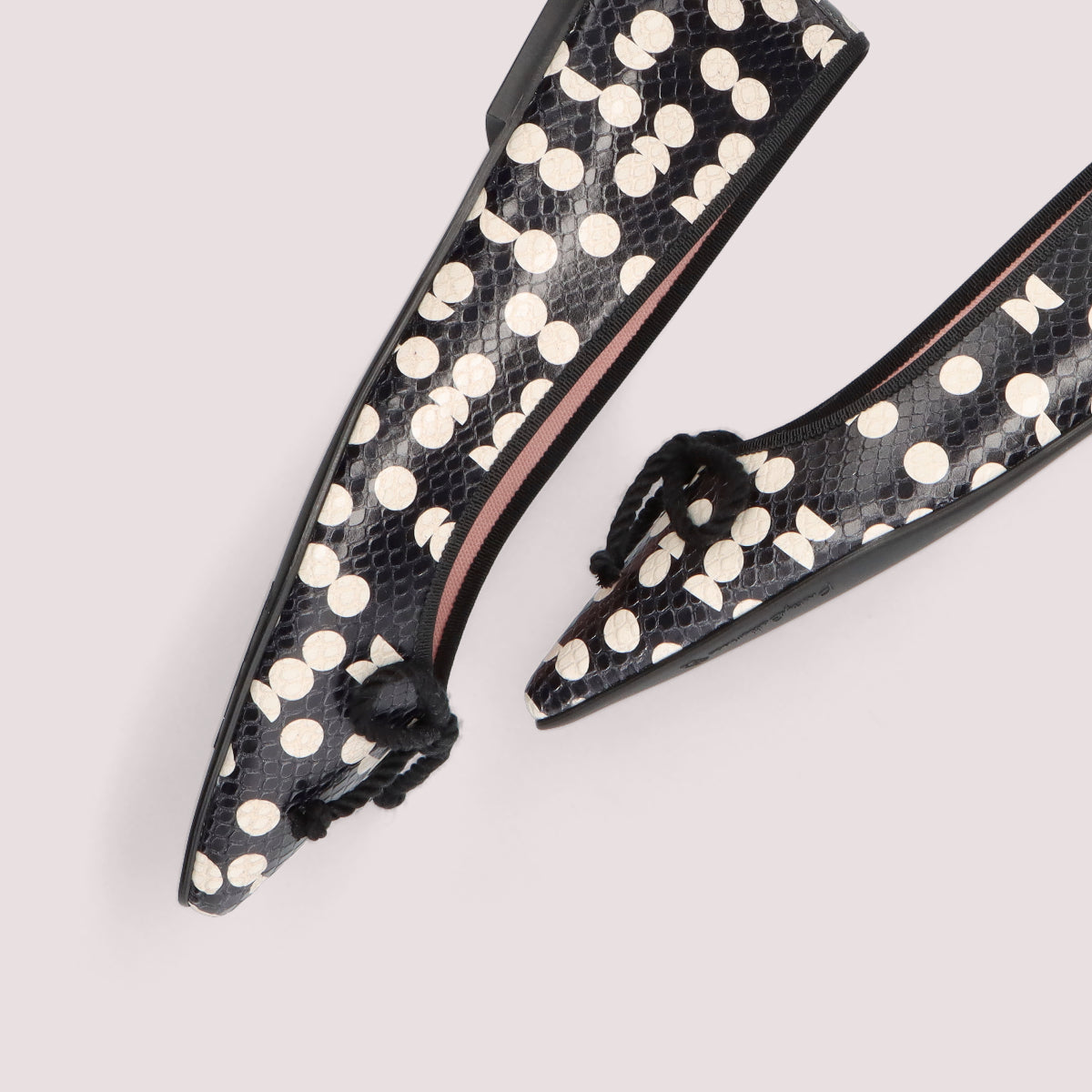 TYRA BLACK PRINTED LEATHER FLATS