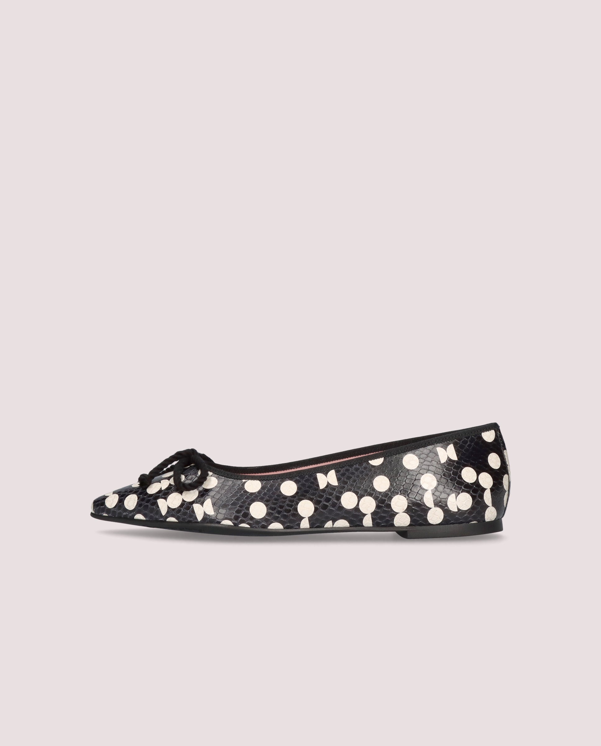 TYRA BLACK PRINTED LEATHER FLATS