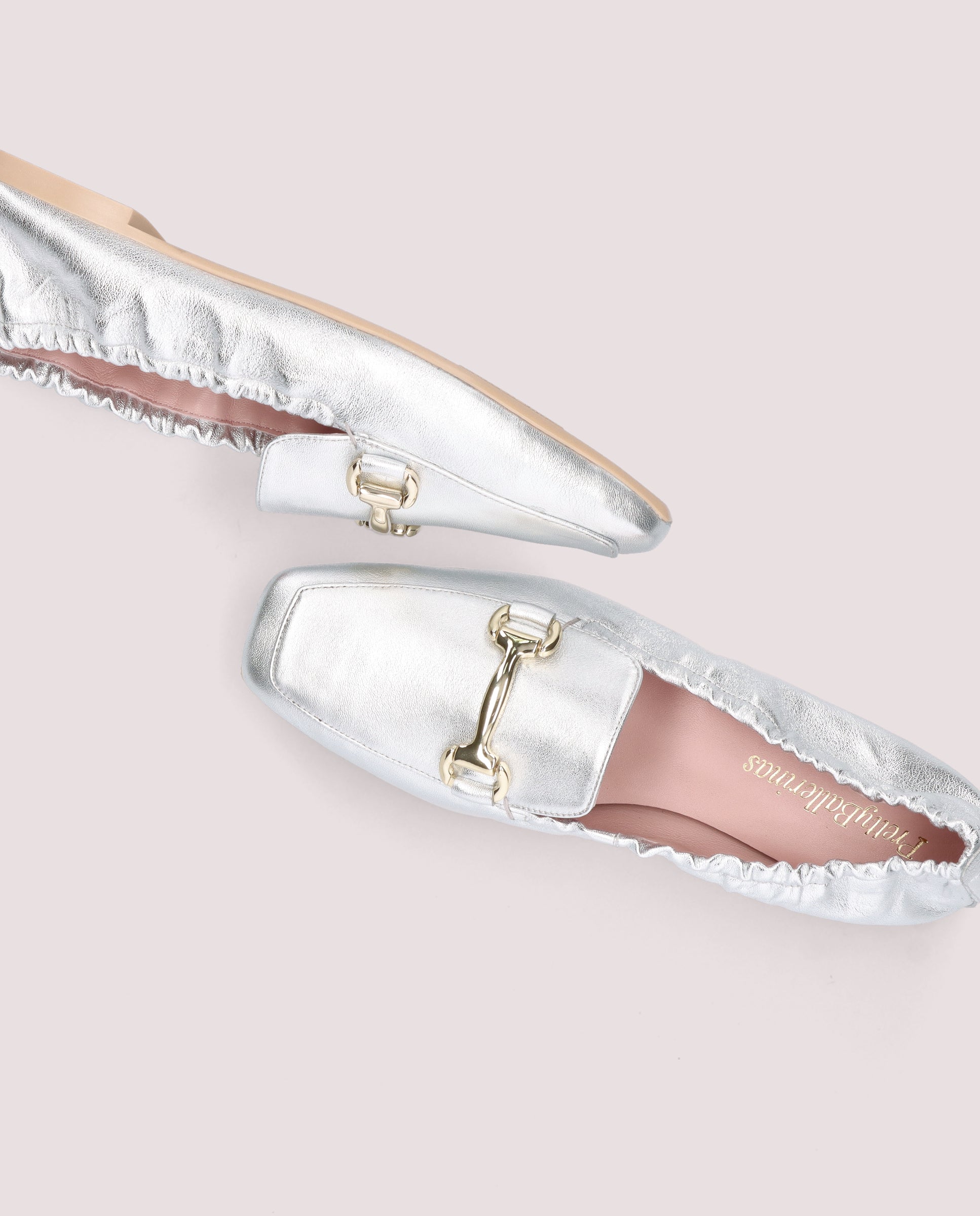 Mocassins en cuir métallisé argenté Camille