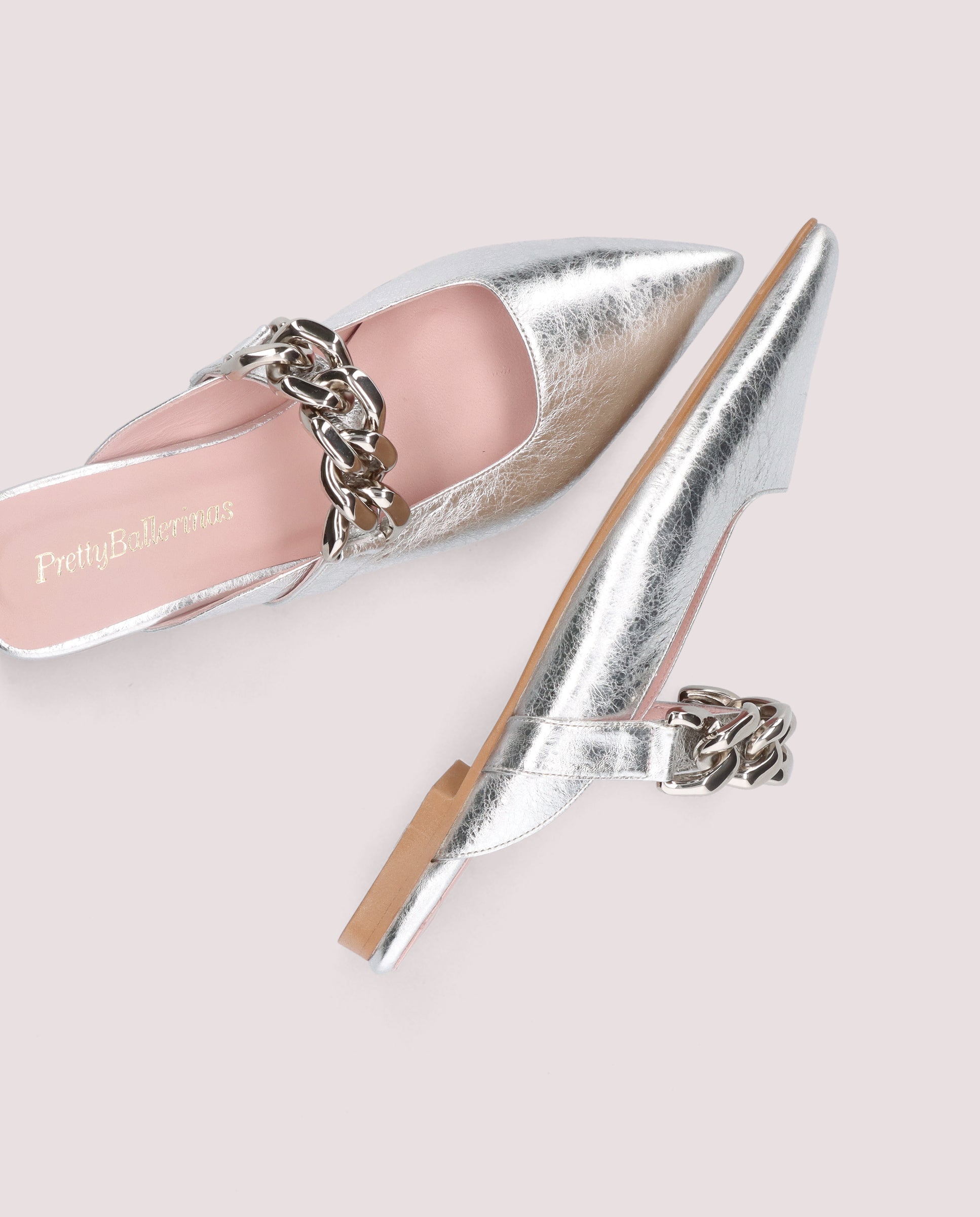 Mules Yvette Plateados Pieles Metalizadas