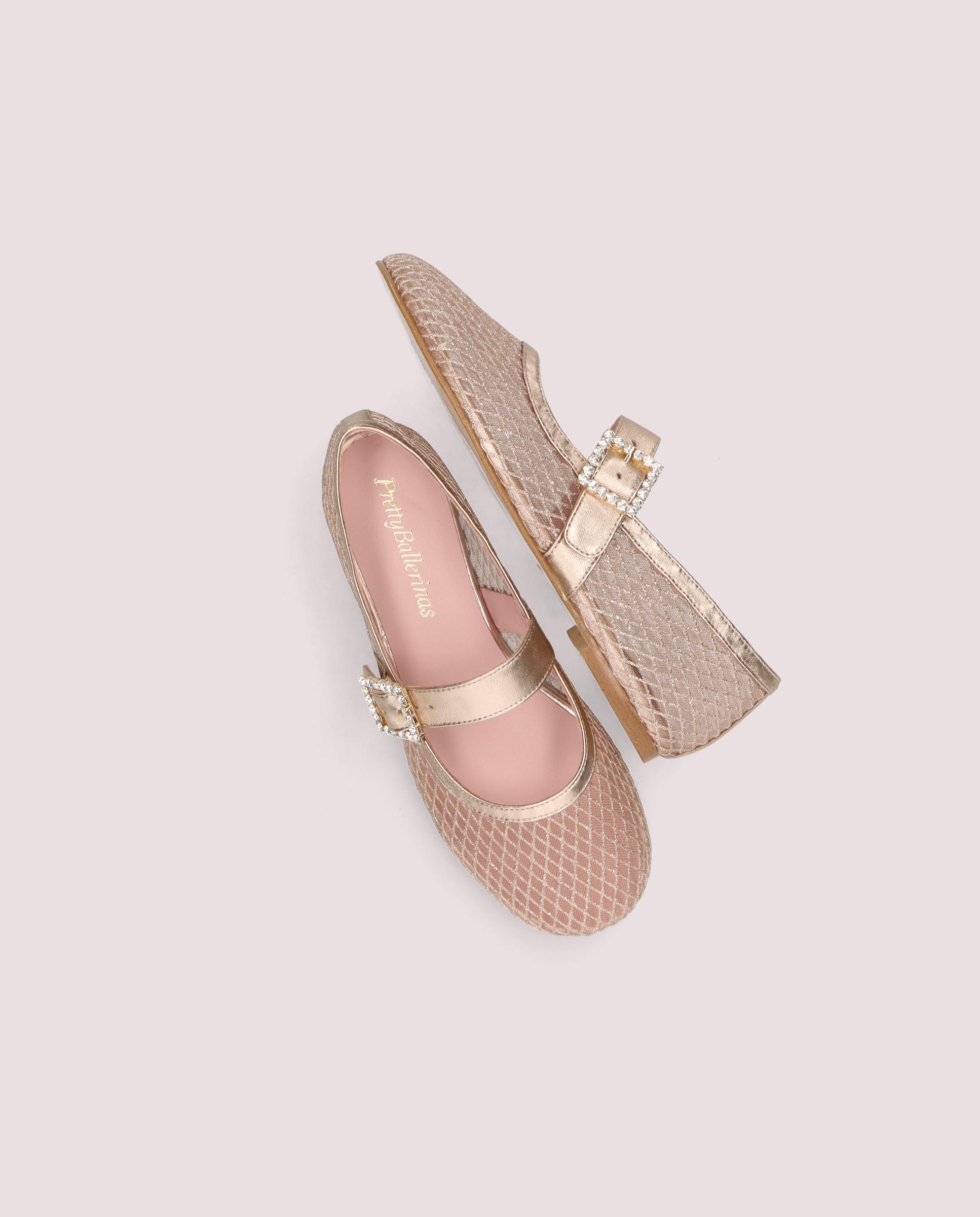 Georgia ballerina in nude mesh and metallic leather