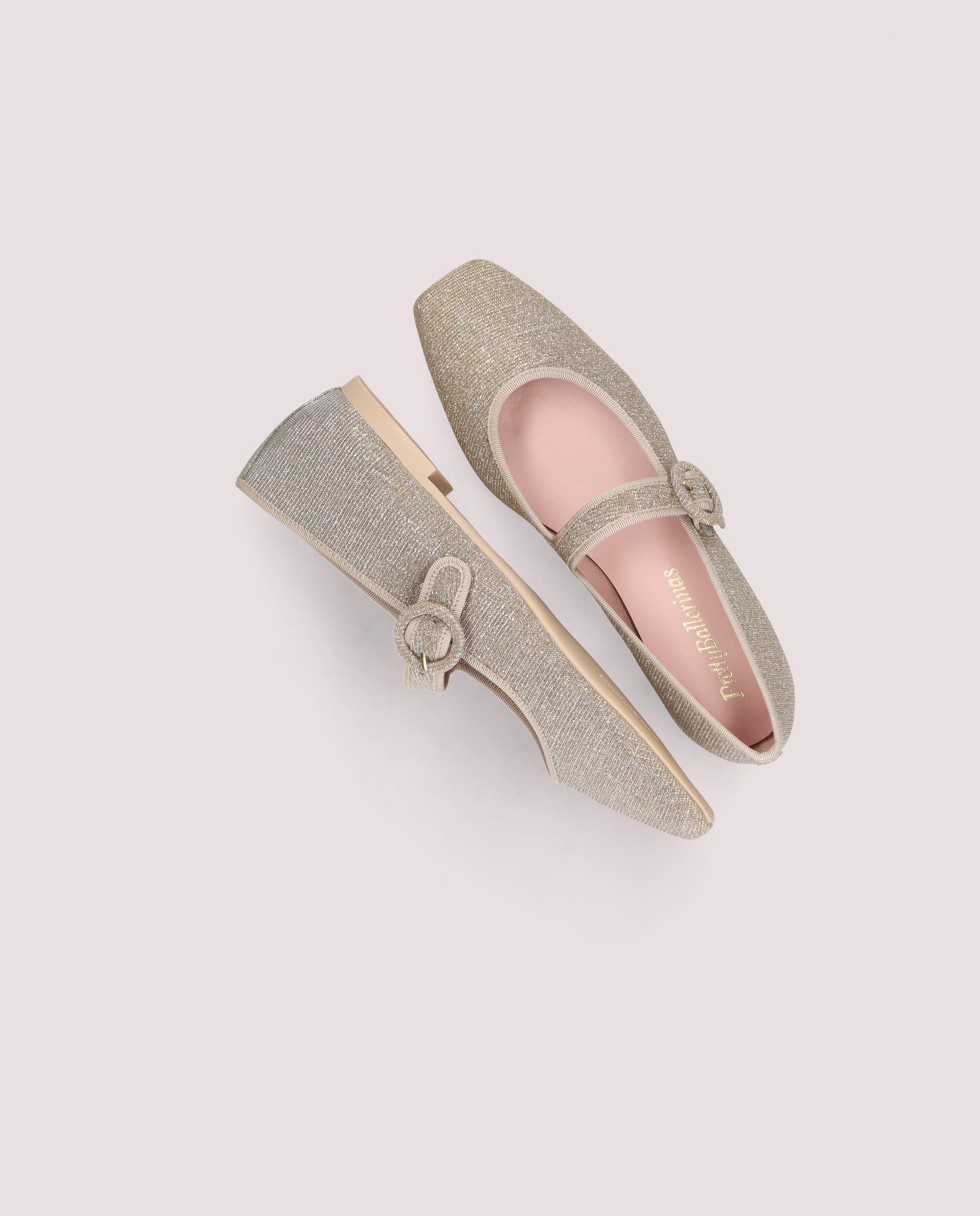 Camille Ballerina in champagne gold glitzy textile