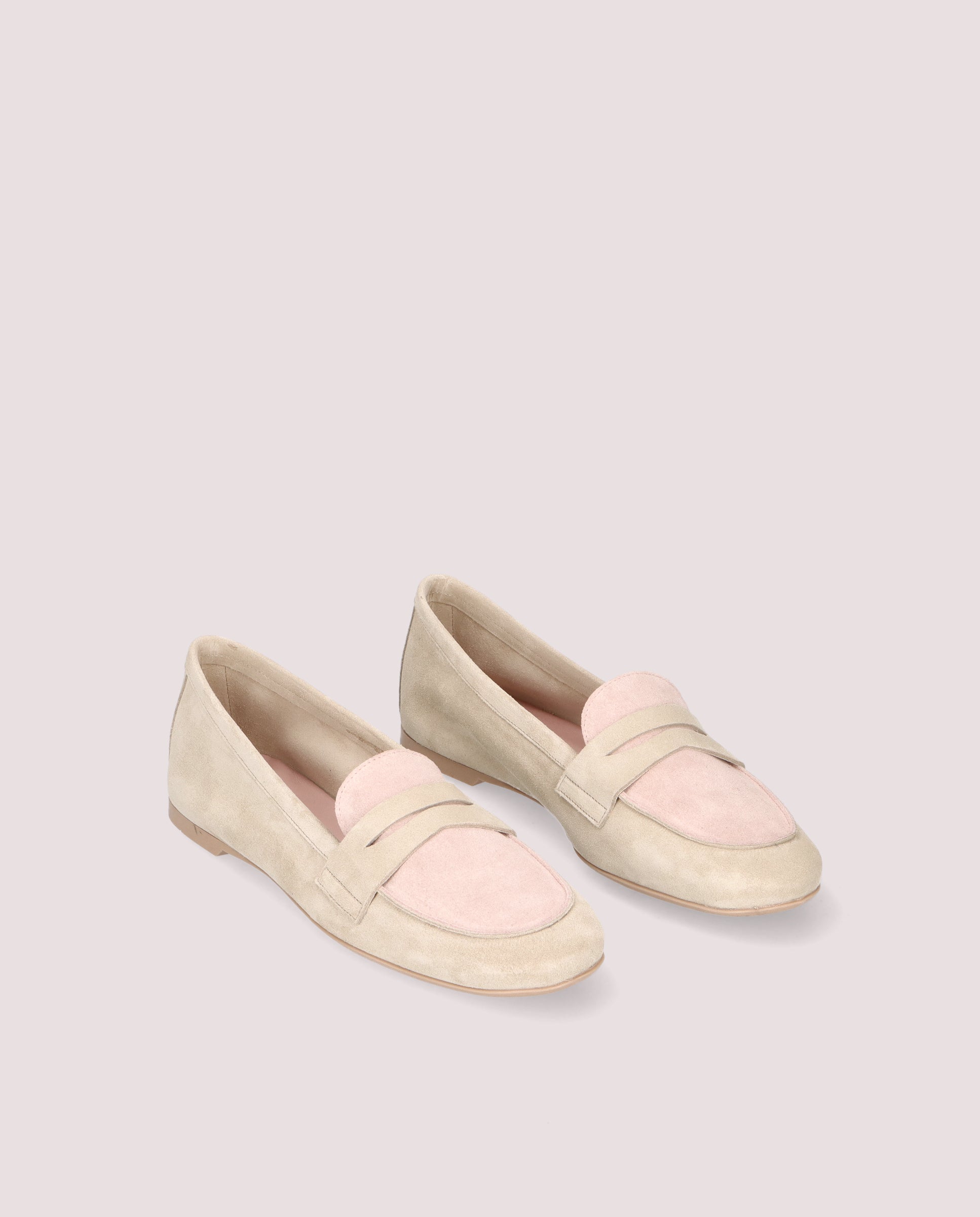 Image of Faye loafer in beige and make up pink suede by PrettyBallerinas