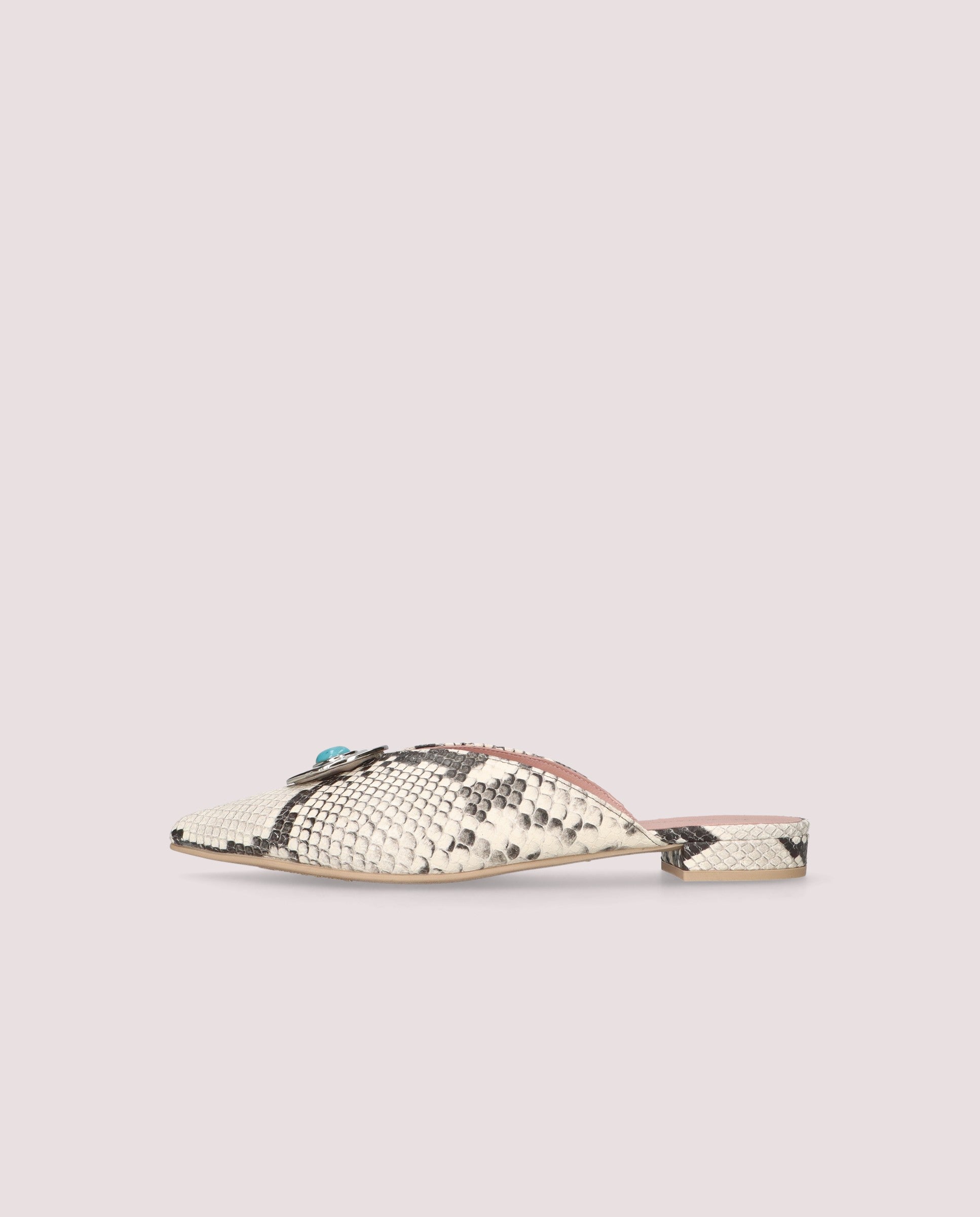Clementine mule in snake printed leather