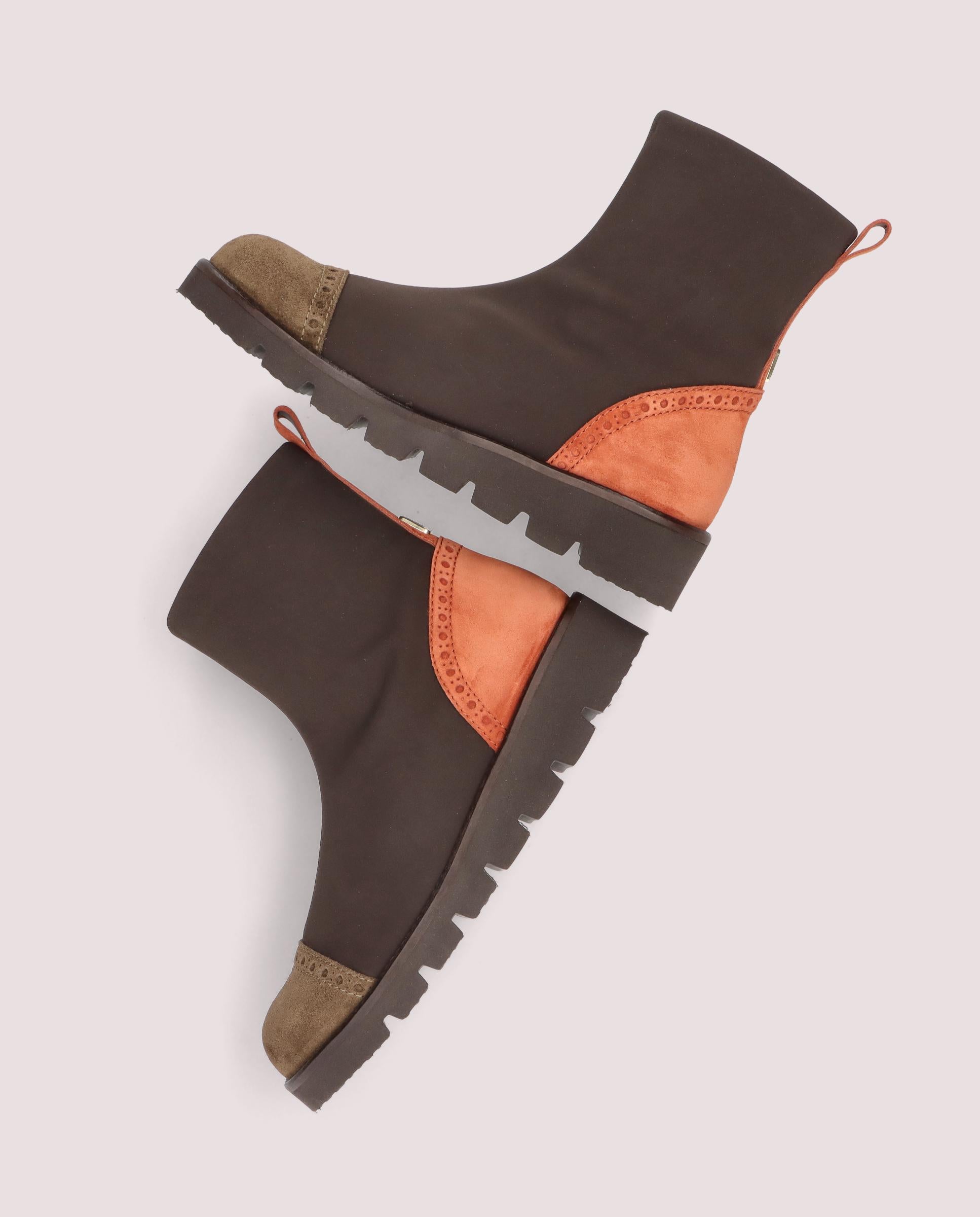 Bette ankle boot in brown elasticated textile