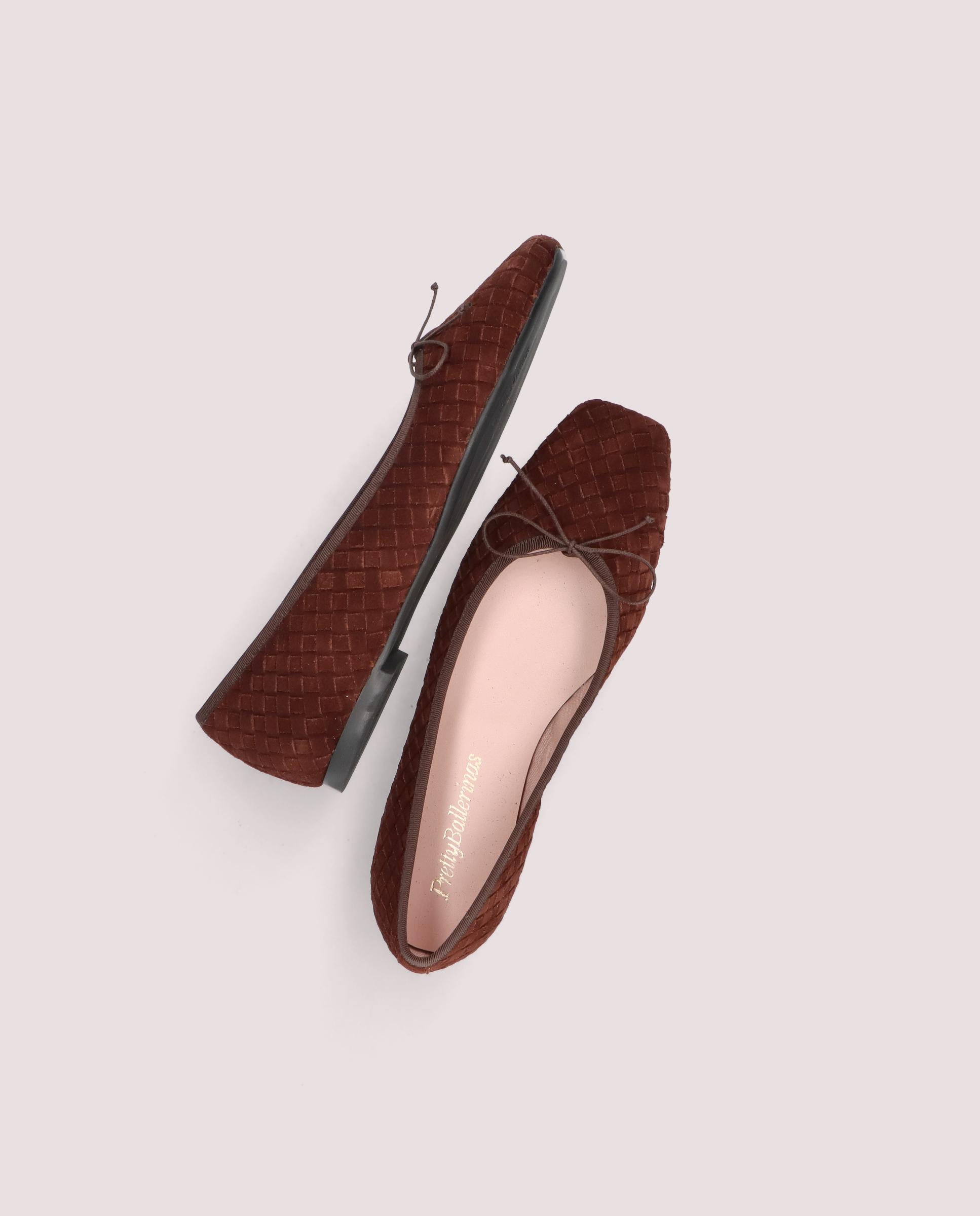 Camille ballerina in brown woven leather