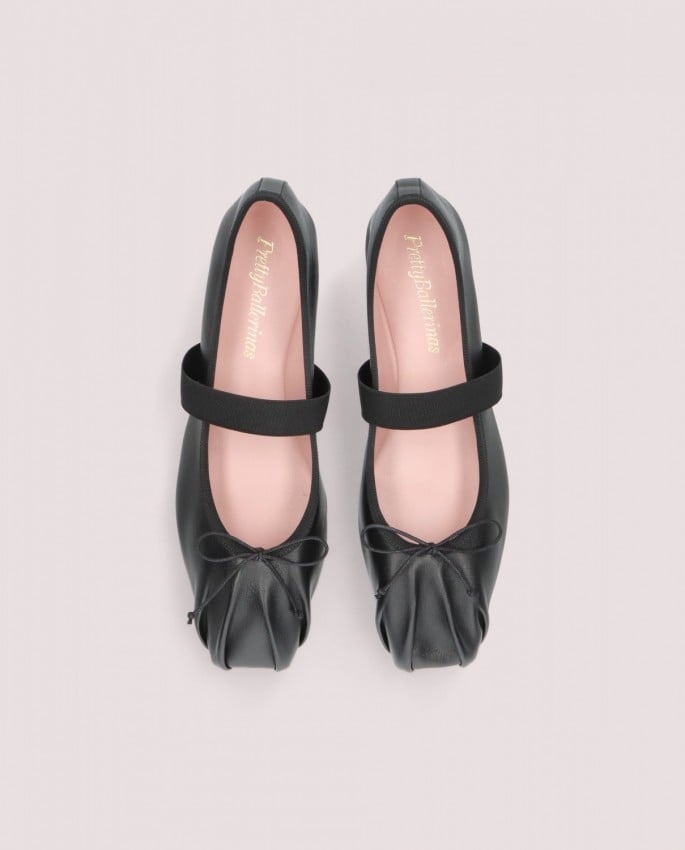 Mary Jane Crystal Ribbon Satin Flats 37（Black Low Mary Jane