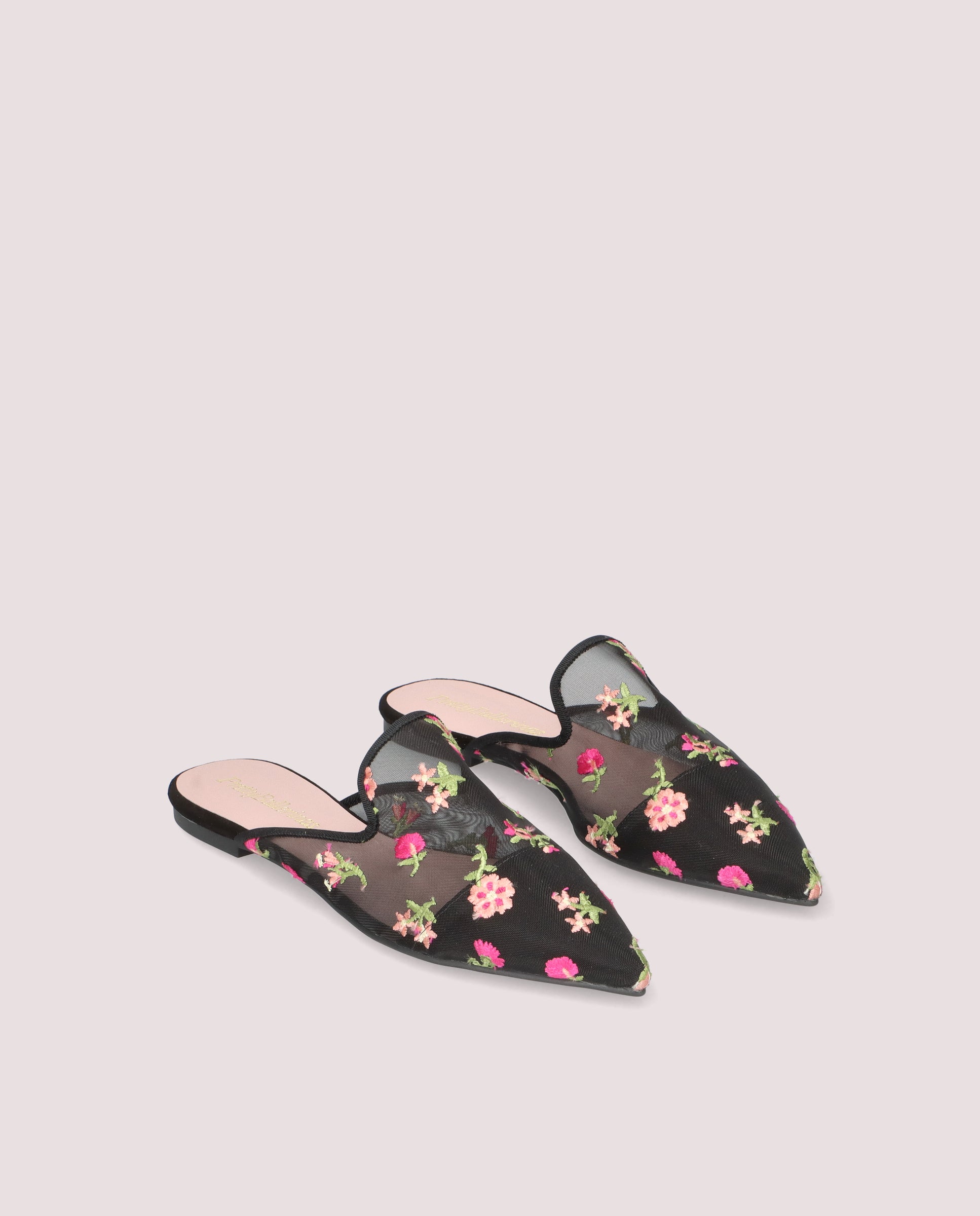 Ella mule in black mesh with flowers