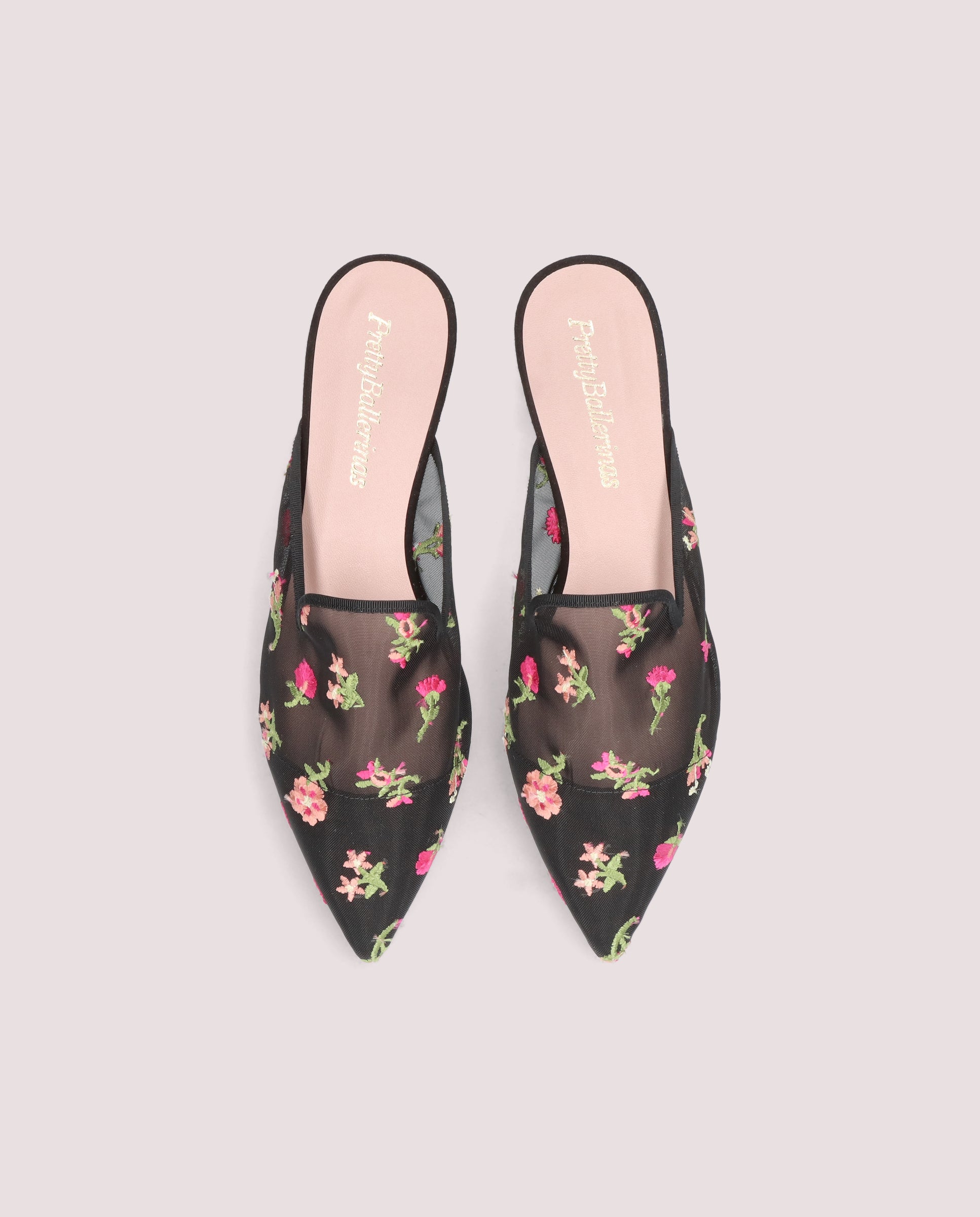 Ella mule in black mesh with flowers