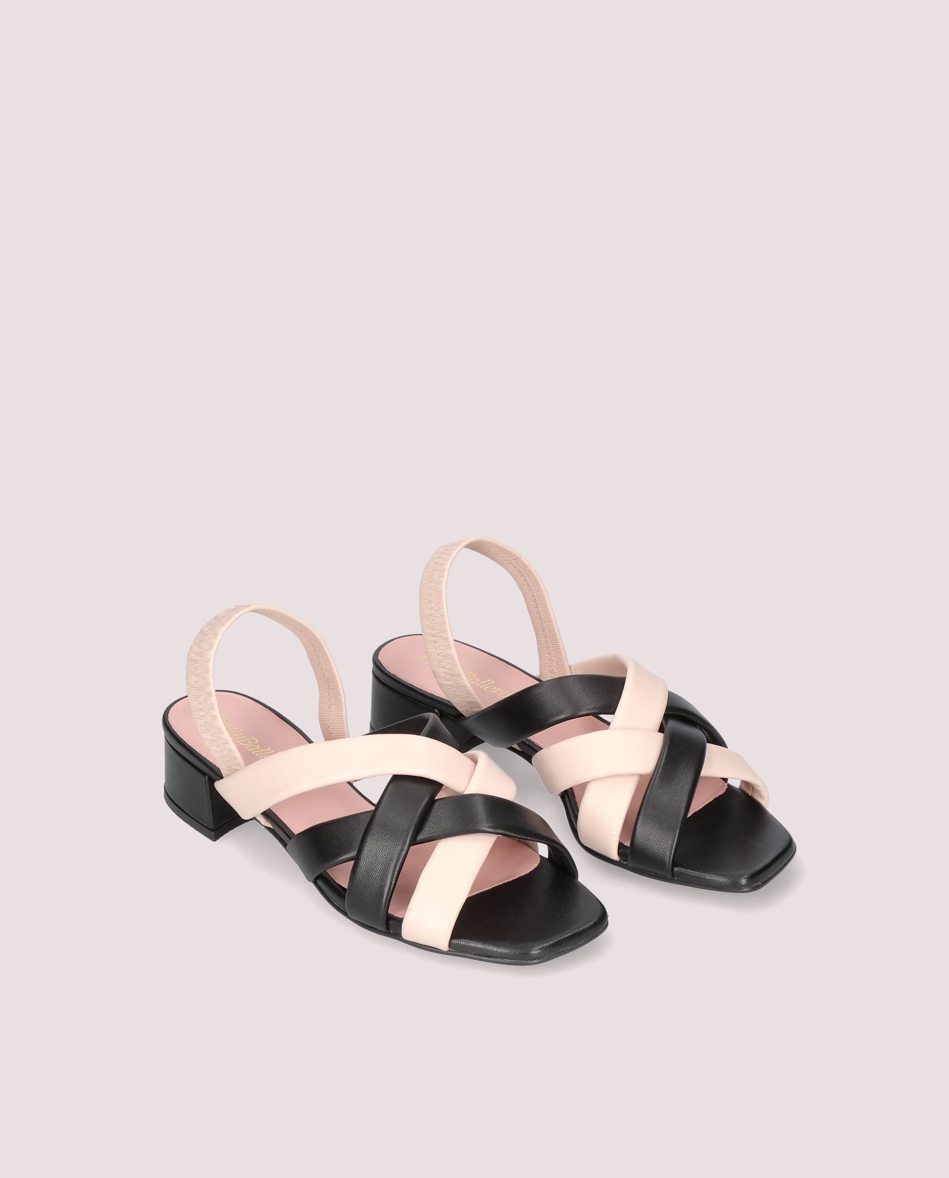 Image of Cannes sandal in black and makeup pink leather by PrettyBallerinas