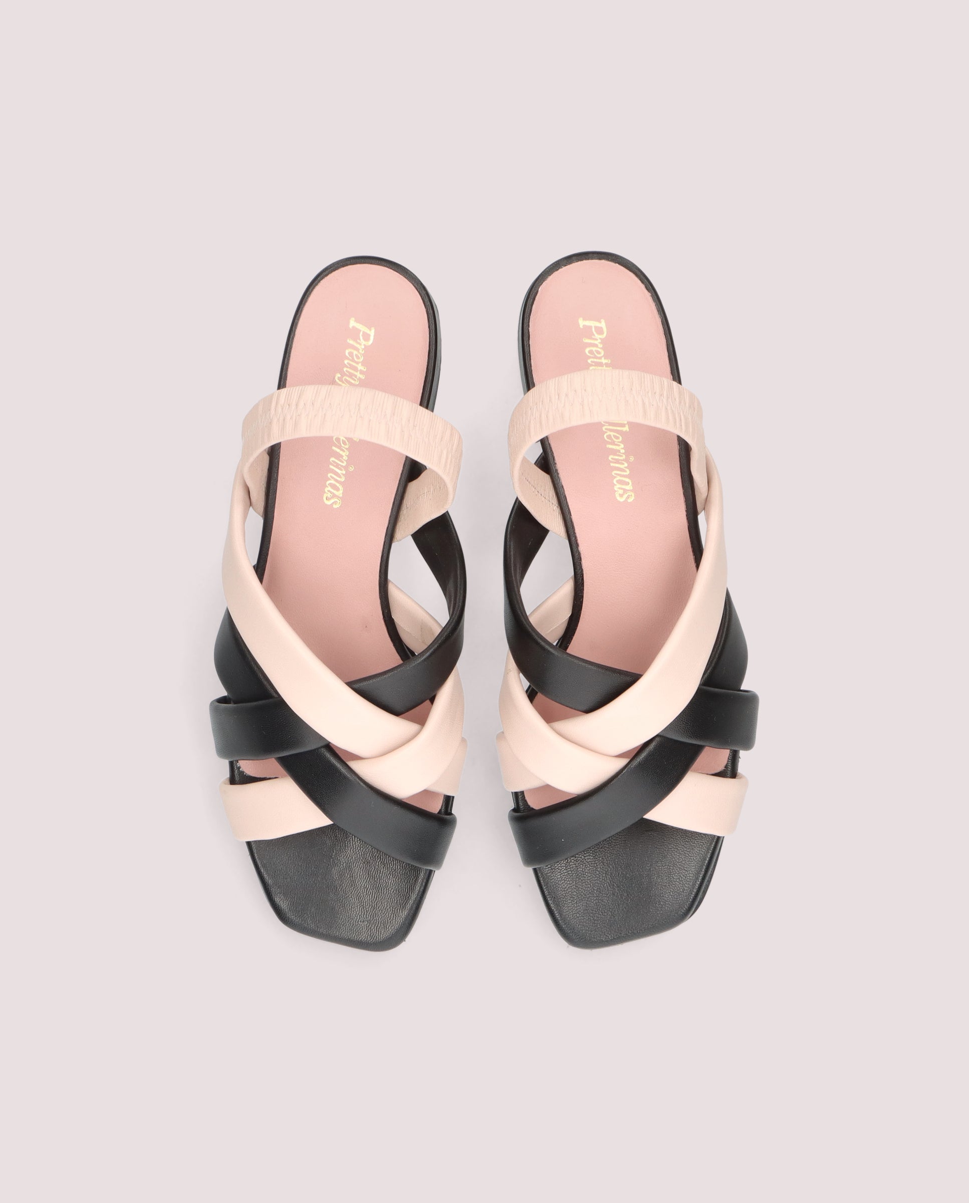 Alternative view of Cannes sandal in black and makeup pink leather by PrettyBallerinas