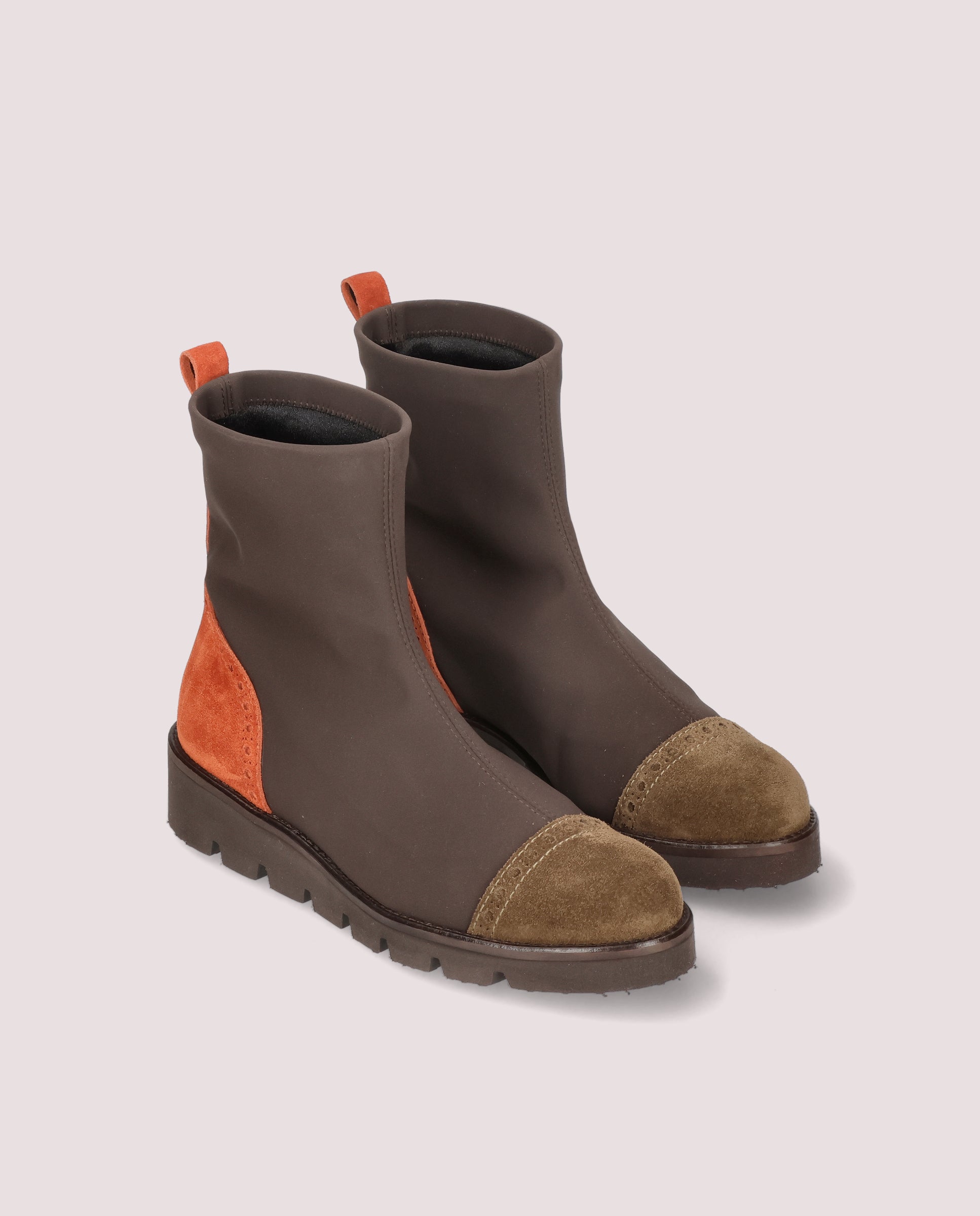 Image of Bette ankle boot in brown elasticated textile by PrettyBallerinas