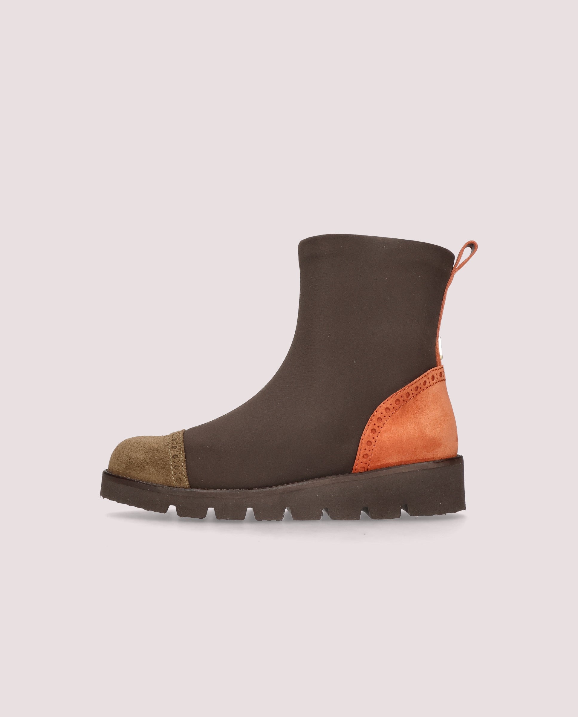Bette ankle boot in brown elasticated textile