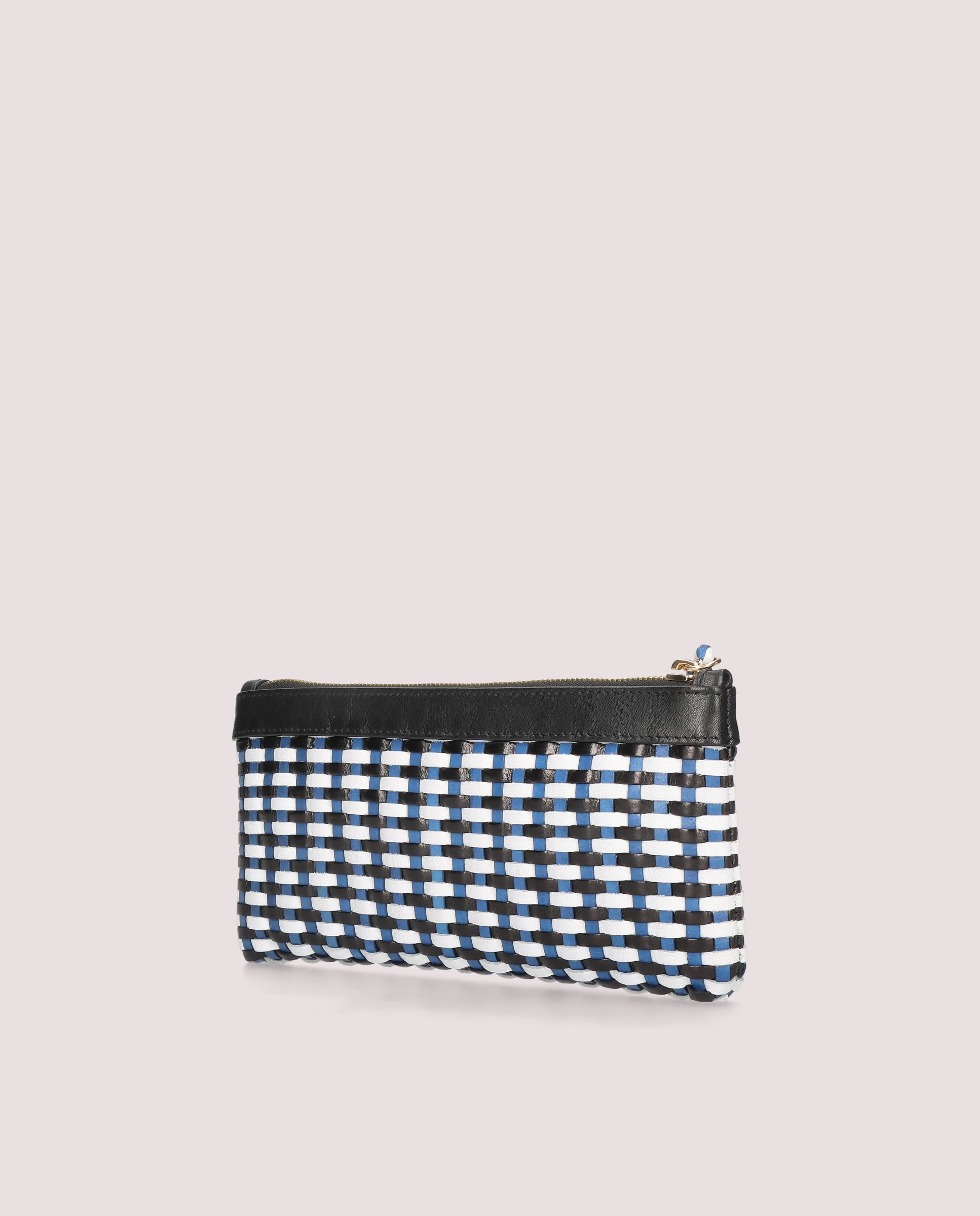 Pouch in blue woven leather